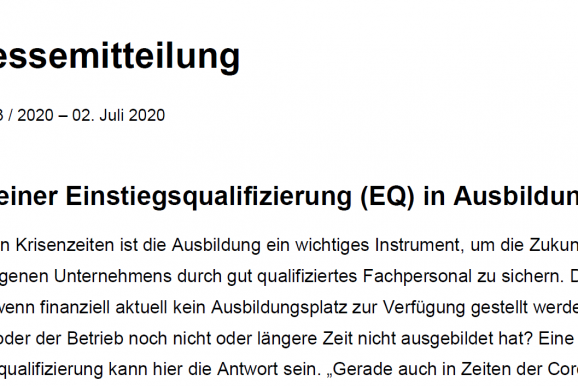 Mit Einstiegsqualifizierung (EQ) in Ausbildung
