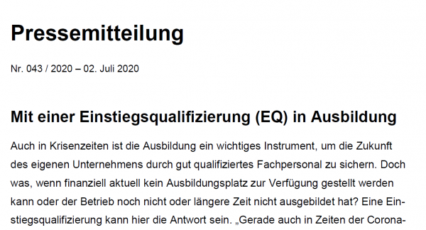 Mit Einstiegsqualifizierung (EQ) in Ausbildung