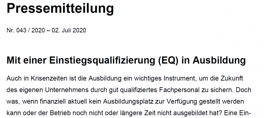 Mit Einstiegsqualifizierung (EQ) in Ausbildung