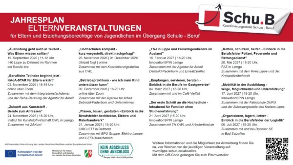 Jahresplan der Elternveranstaltungen 2026/27 – Auftakt mit „Ausbildung geht auch in Teilzeit“